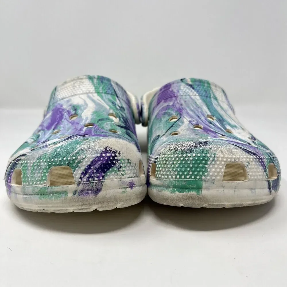 Crocs Classic Marbled Out of this World Clog Sandals Blue and White Women's 8